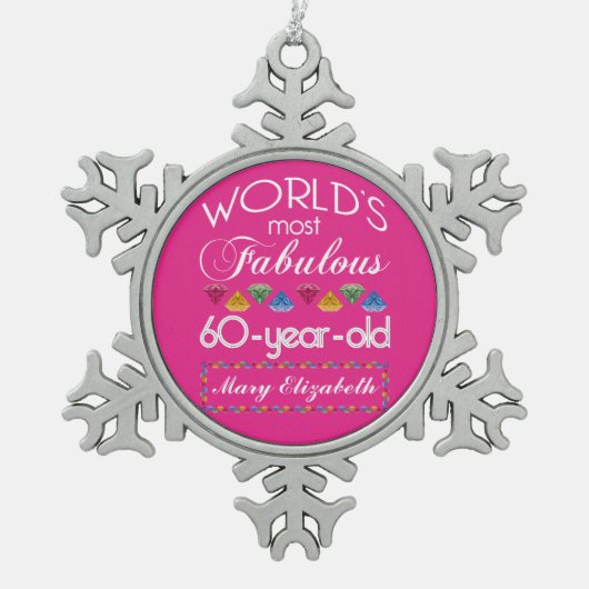 第60誕生日モストファヴルーゲカラフルムピンク スノーフレークピューターオーナメント (正面)