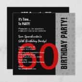 第60誕生日モダンで赤い銀製の黒くおもしろいなW1471 招待状 (正面/裏面)