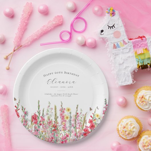 第60誕生日威厳がある誕生花用品 ペーパープレート (パーティー)