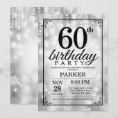 第60誕生日招待状シルバーグリッター 招待状 (正面/裏面)