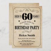 第60誕生日招待状素朴ヴィンテージレトロ 招待状 (正面/裏面)