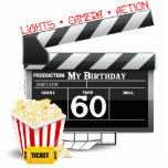 第60誕生日映画テーマ フォトスカルプチャー<br><div class="desc">第60回ムービー誕生日パーティーTシャツ、パーティーの好意、カード、映画をテーマにした誕生日パーティーのボタン。60歳の誕生日のプレゼントと映画のクラップボード、ポップコーン、ライト、カメラ、アクション、60.60歳の人々のためのギフト60歳。</div>