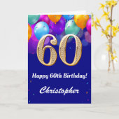第60誕生日海軍青と金ゴールドカラフル気球 カード (黄色い花)