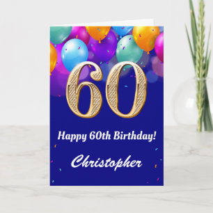 第60誕生日海軍青と金ゴールドカラフル気球 カード