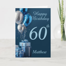 第60誕生日青風船及びギフト カード
