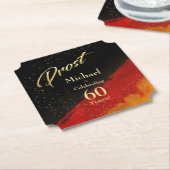 第60誕生日黒赤+金ゴールド名+年齢 ペーパーコースター (アングル)