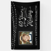 第60誕生日黒銀ストリングライト写真 横断幕 (縦)