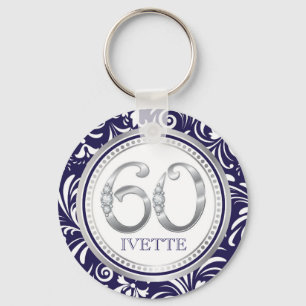 第60誕生日·キー·チェーン·ネイビー·ブルー&シルバー キーホルダー