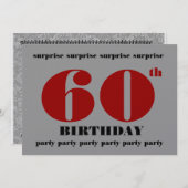 第60驚きの誕生日の銀の赤く黒い金属 招待状 (正面/裏面)