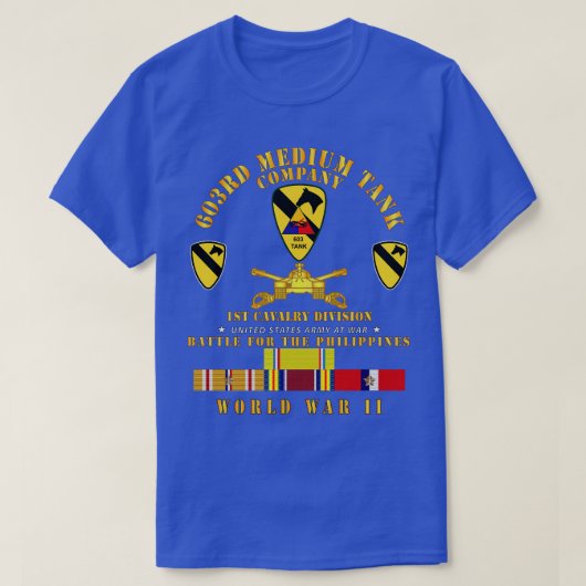 第603回中戦車Co 1st Cav Phil WWII、PAC SVC Tシャツ (デザイン正面)