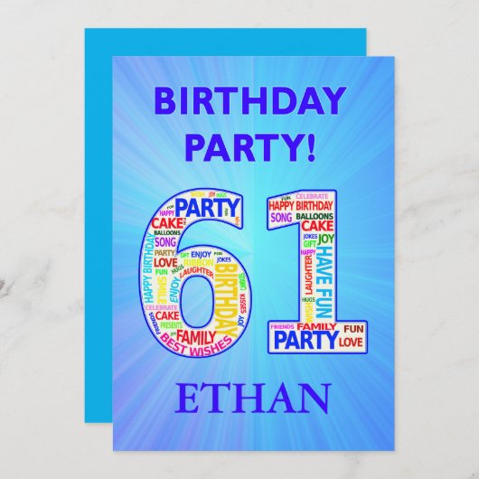 第61回の誕生日パーティーの招待の名前の追加 招待状 (正面/裏面)