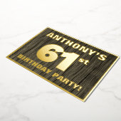 第61回バースデーパーティーはっきりした:木フェイクの木目の模様 箔招待状 (回転した状態)