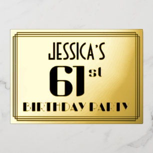 第61回誕生日パーティー：アールデコの外観"61"と名前 箔招待状