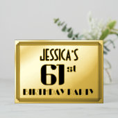 第61回誕生日パーティー:アールデコの外観"61"と名前 箔招待状 (立ち正面)