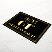 第61回誕生日パーティー：アールデコルック"61"、名前あり 箔招待状 (回転した状態)