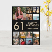 第61誕生日フォトコラージュ13枚の写真黒と金ゴールド カード (黄色い花)