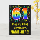 第61誕生日:ミュージカラフルックシンボル+レインボー61 カード (黄色い花)