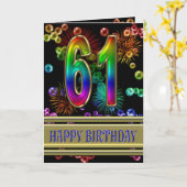 第61誕生日、虹の泡と花火 カード (黄色い花)