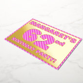 第62回バースデーはっきりしたタ・パーティー:おもしろい、ピンクストライプ・# 62 箔招待状 (回転した状態)