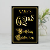 第62回バースデーパーティーファンシー – 脚本と名前をカスタムする 箔招待状 (立ち正面)