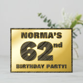 第62回バースデーパーティー – はっきりした、ウッドフェイク・グレイン・文字 箔招待状 (立ち正面)
