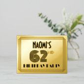 第62回バースデーパーティー～アールデコスタイル「62」 +名前 箔招待状ポストカード (立ち正面)
