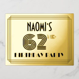 第62回バースデーパーティー～アールデコスタイル「62」 +名前 箔招待状ポストカード