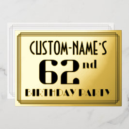 第62回バースデーパーティー：アールデコルック"62"と名前 箔招待状