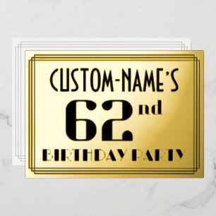 第62回バースデーパーティー：アールデコルック"62"と名前 箔招待状