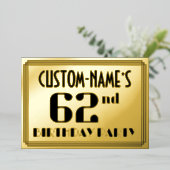 第62回バースデーパーティー:アールデコルック"62"と名前 箔招待状 (立ち正面)