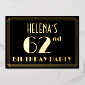 第62回バースデーパーティー:アールデコルック"62"、名前 箔招待状 (正面)