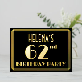 第62回バースデーパーティー：アールデコルック"62"、名前 箔招待状