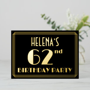 第62回バースデーパーティー：アールデコルック"62"、名前 箔招待状