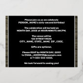 第62回誕生日パーティーはっきりした:,木目フェイク模様 箔招待状 (裏面)