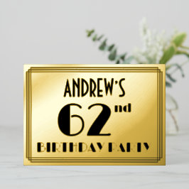 第62回誕生日パーティー – アールデコの外観：「62」 +名前 箔招待状