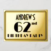 第62回誕生日パーティー – アールデコの外観：「62」 +名前 箔招待状 (正面)