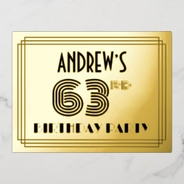 第63回バースデーパーティー～アールデコスタイル「63」 +名前 箔招待状ポストカード