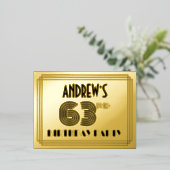 第63回バースデーパーティー~アールデコスタイル「63」 +名前 箔招待状ポストカード (立ち正面)