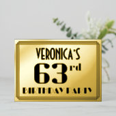 第63回誕生日パーティー：アールデコの外観"63"と名前 箔招待状 (立ち正面)