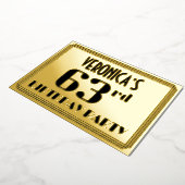 第63回誕生日パーティー：アールデコの外観"63"と名前 箔招待状 (回転した状態)