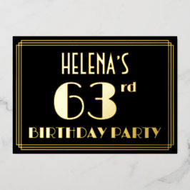 第63回誕生日パーティー：アールデコルック"63"、名前あり 箔招待状