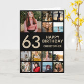 第63誕生日フォトコラージュ13枚の写真(黒と金ゴールド) カード (黄色い花)