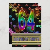 第64回バースデーパーティー招待（バブルあり） 招待状 (正面/裏面)