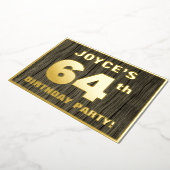 第64回誕生日パーティーはっきりした:木フェイクの木目の模様 箔招待状 (回転した状態)