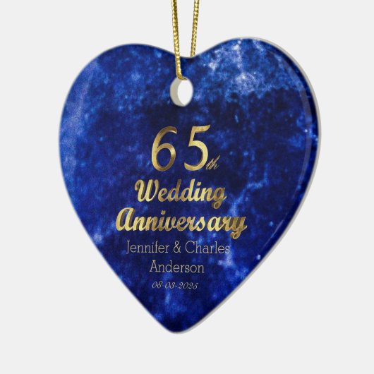 第65サファイアの結婚記念日の金ゴールドのタイポグラフィ セラミックオーナメント (左)