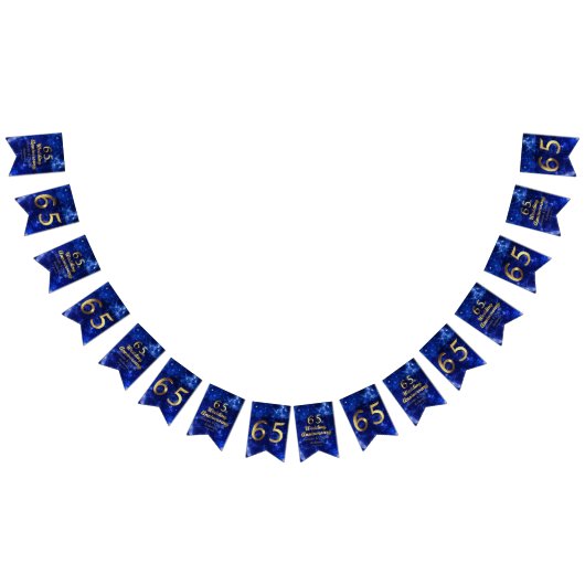 第65サファイアの結婚記念日の金ゴールドのタイポグラフィ バンティングフラッグ (全)