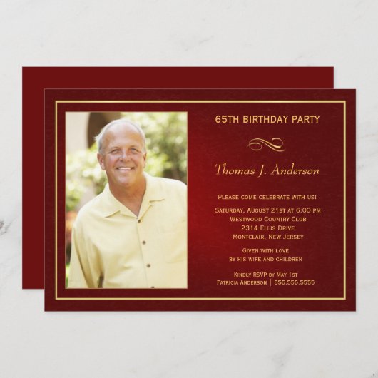 第65バースデーパーティ招待状-あなたの写真を加えて下さい 招待状 (正面/裏面)