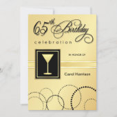 第65バースデーパーティ招待状-金ゴールドのモノグラム 招待状 (正面)