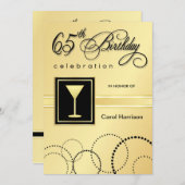 第65バースデーパーティ招待状-金ゴールドのモノグラム 招待状 (正面/裏面)