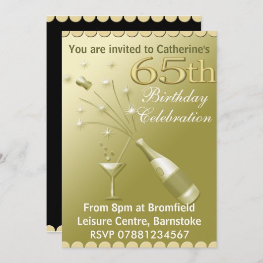 第65バースデーパーティ招待状-金ゴールド 招待状 (正面/裏面)